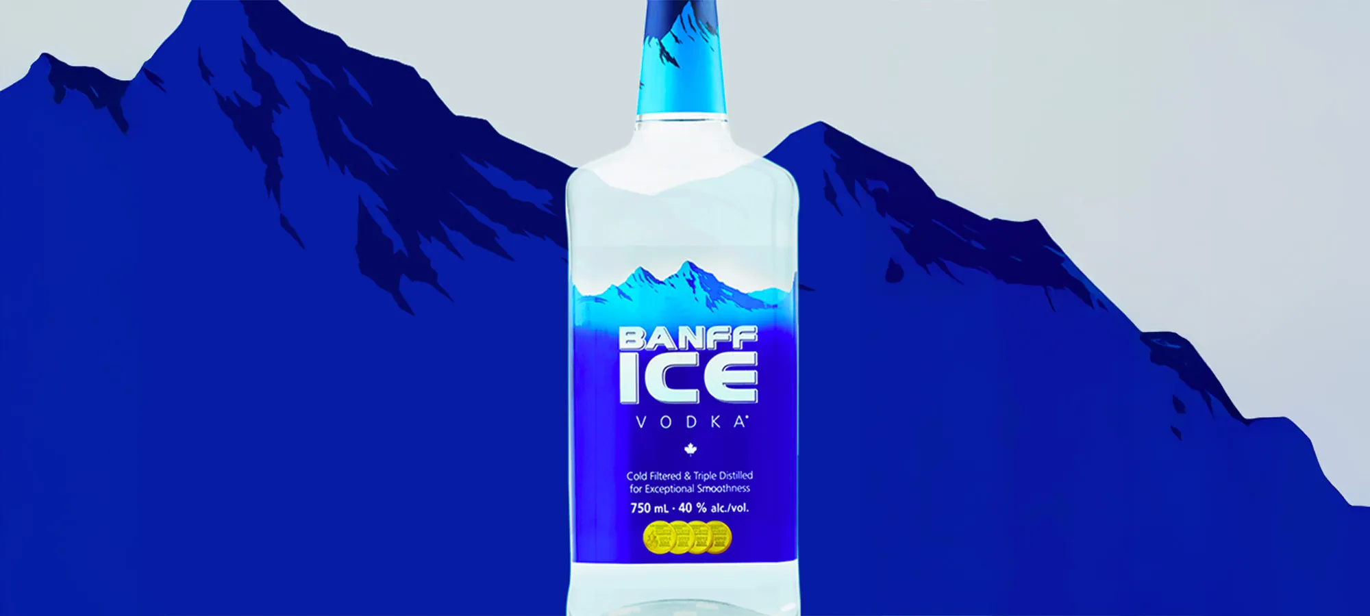 Vodka Bottle Mountain Graphic Blue Background Alberta
