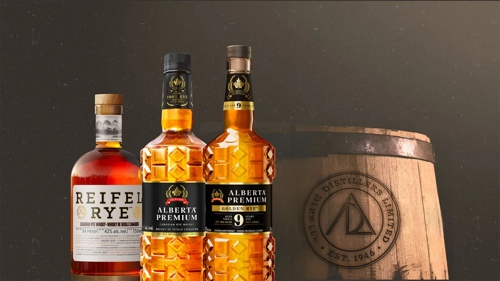Reifel Rye Premium Golden Bottles Whisky Barrel Alberta