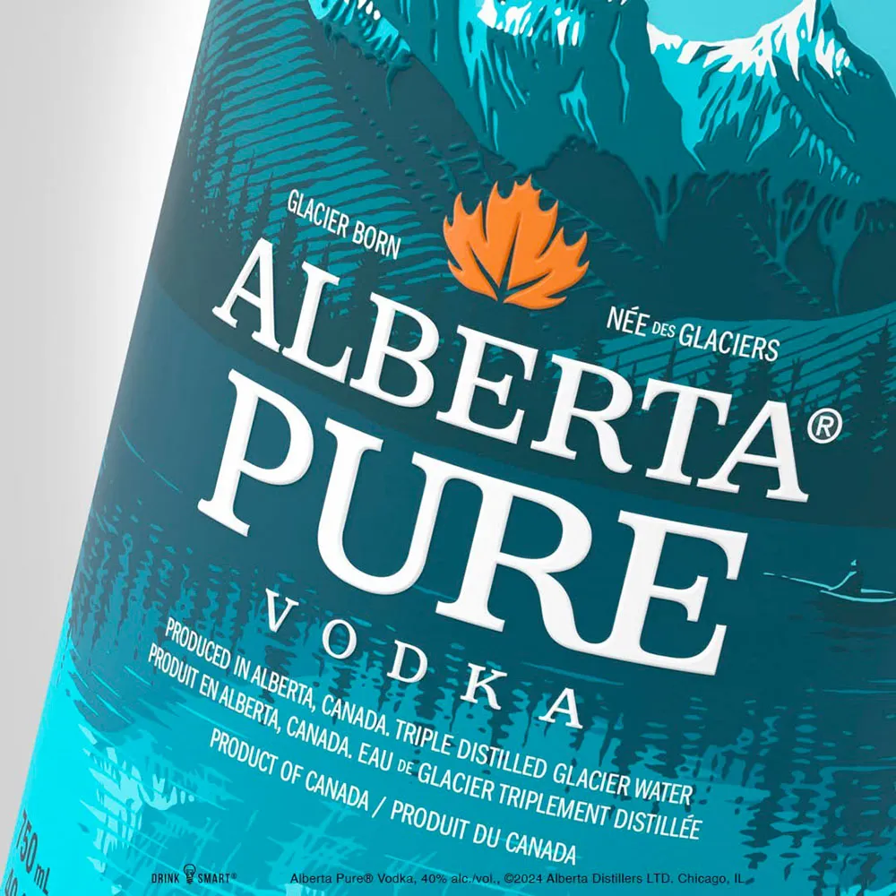 Closeup Pure Vodka Label Mountains Alberta