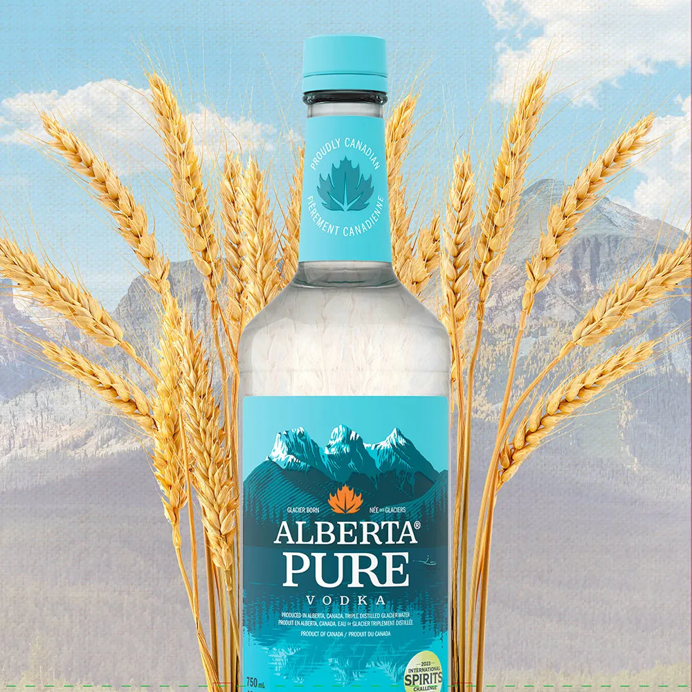Pure Vodka Bottle Wheat Background Alberta